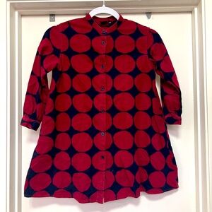 MARIMEKKO UNIQLO Girl's Navy/Red Circle Print Flannel ButtonDown  dress - size 5